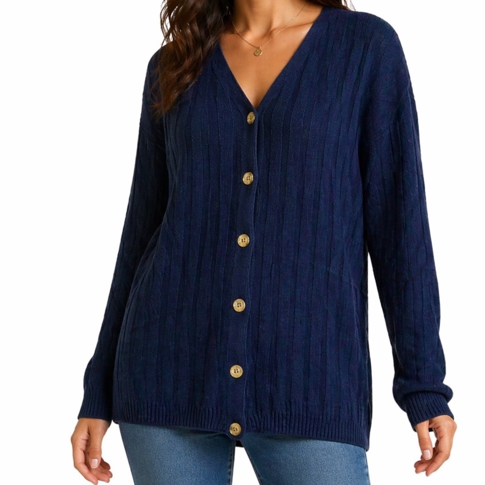 Liz Sport Ribbed Knit Preppy Academia Cardigan Sweater Grandma core Women S Cozy